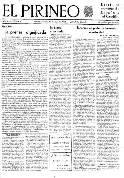 Pirineo, El. 29/4/1939. [Issue]
