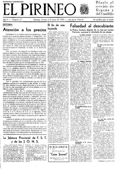 Pirineo, El. 5/5/1939. [Issue]