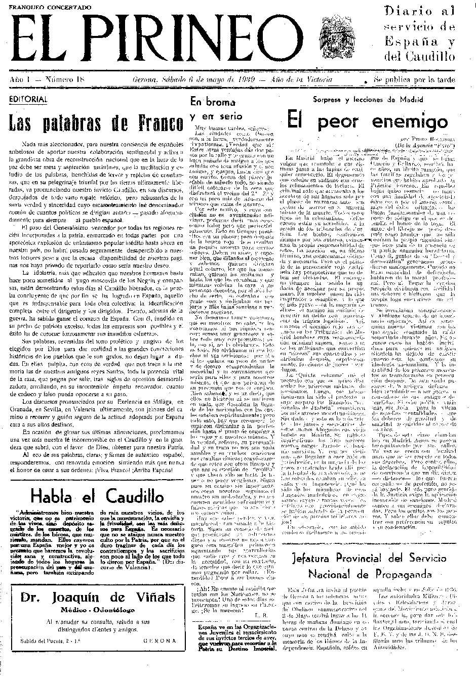 Pirineo, El. 6/5/1939. [Issue]