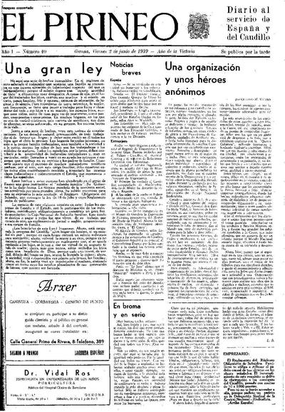 Pirineo, El. 2/6/1939. [Issue]