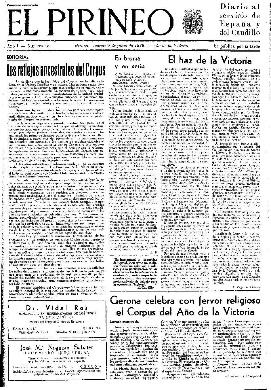 Pirineo, El. 9/6/1939. [Issue]