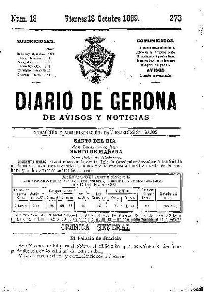 Diari de Girona d'avisos i notícies. 18/10/1889. [Issue]