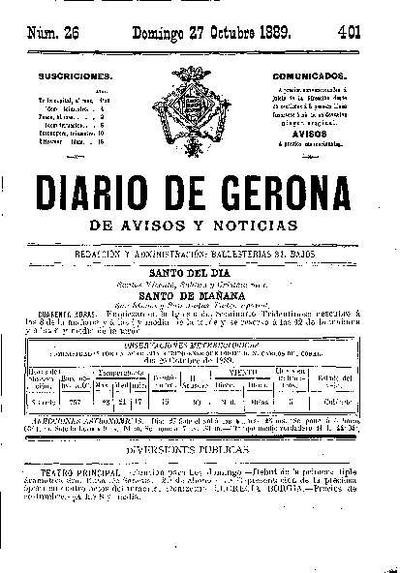 Diari de Girona d'avisos i notícies. 27/10/1889. [Issue]
