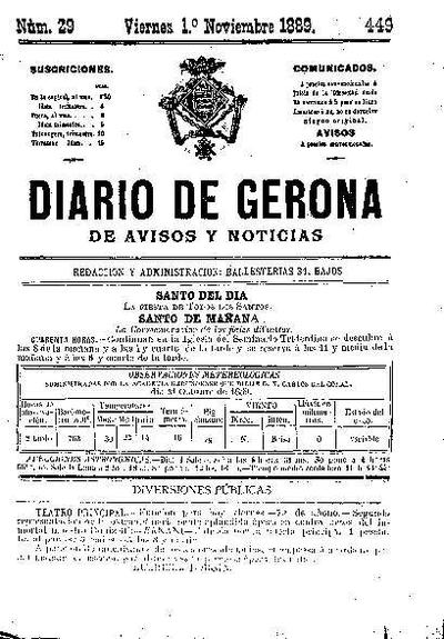 Diari de Girona d'avisos i notícies. 1/11/1889. [Issue]