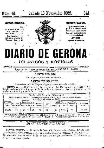 Diari de Girona d'avisos i notícies. 16/11/1889. [Issue]