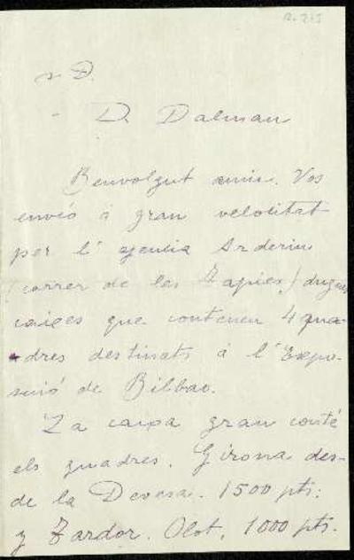 [Carta d'Ivo Pascual a Josep Dalmau]. [Record]