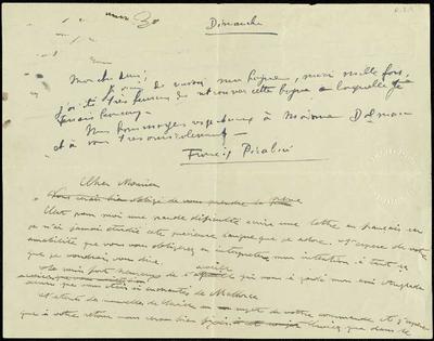 [Carta de Francis Picabia a Josep Dalmau]. [Record]