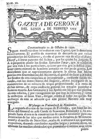 Gazeta de Gerona. 4/2/1793. [Ejemplar]