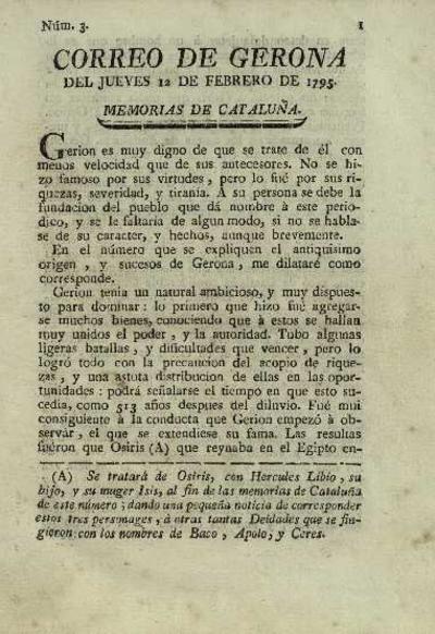 Correo de Gerona. 12/2/1795. [Exemplar]