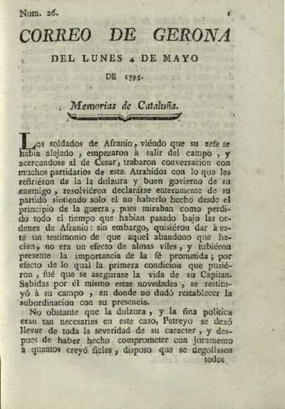 Correo de Gerona. 4/5/1795. [Exemplar]
