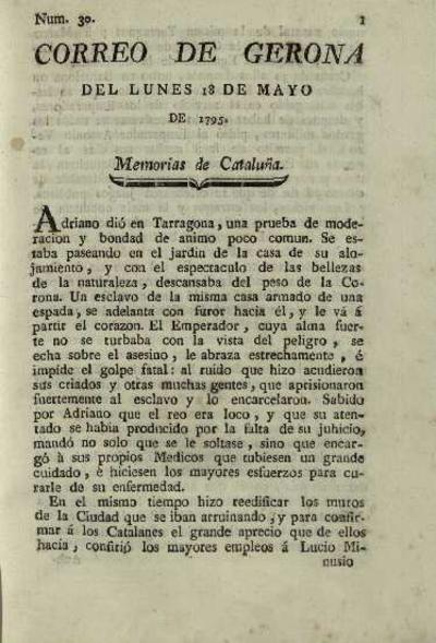 Correo de Gerona. 18/5/1795. [Issue]
