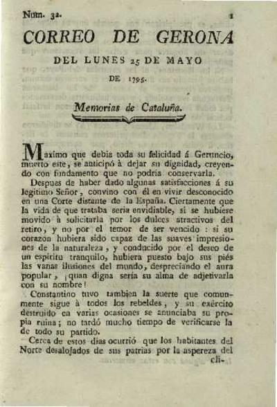 Correo de Gerona. 25/5/1795. [Issue]