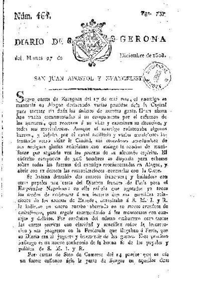 Diario de Gerona. 27/12/1808. [Exemplar]