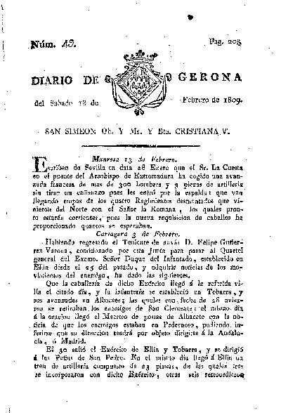 Diario de Gerona. 18/2/1809. [Exemplar]