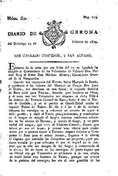 Diario de Gerona. 19/2/1809. [Exemplar]