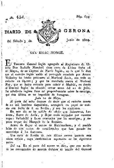 Diario de Gerona. 3/6/1809. [Exemplar]