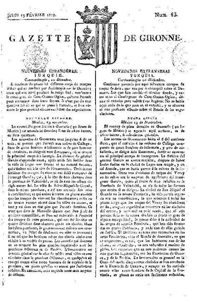 Gazette de Gironne. 13/2/1812. [Issue]