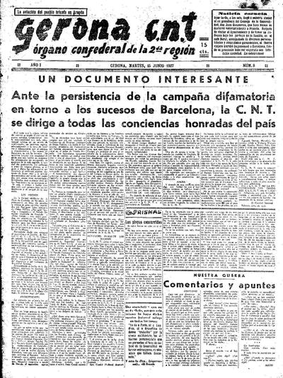 Gerona CNT. 15/6/1937. [Issue]