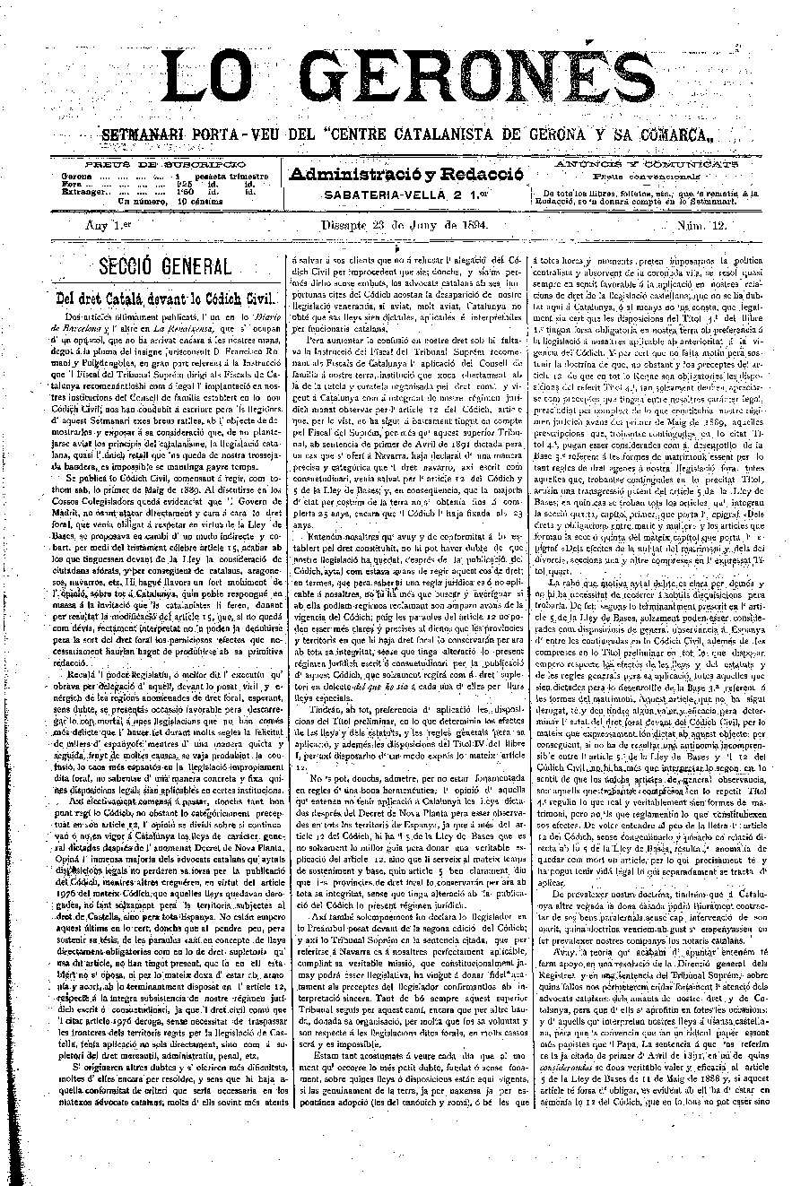 Geronés, Lo. 23/6/1894. [Ejemplar]
