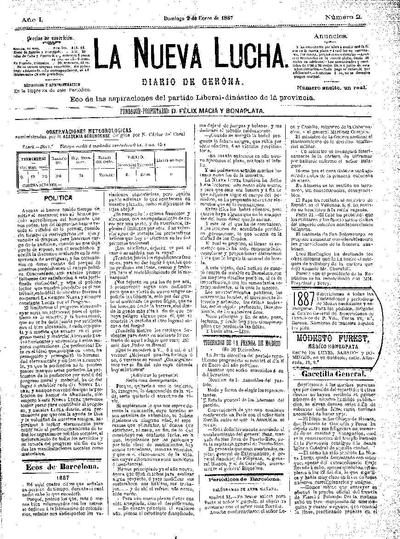 Nueva Lucha, La. 2/1/1887. [Exemplar]