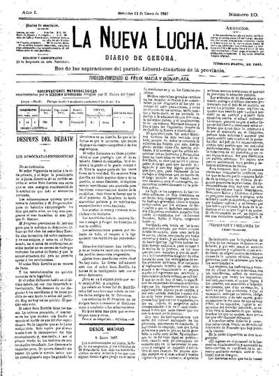 Nueva Lucha, La. 12/1/1887. [Issue]