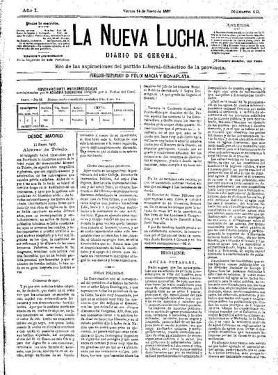 Nueva Lucha, La. 14/1/1887. [Issue]