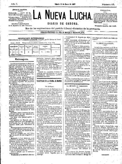 Nueva Lucha, La. 15/1/1887. [Issue]
