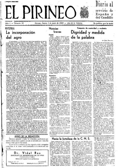 Pirineo, El. 1/6/1939. [Issue]