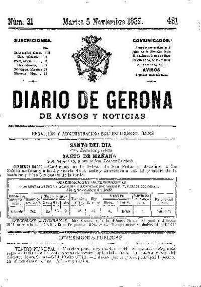 Diari de Girona d'avisos i notícies. 5/11/1889. [Issue]