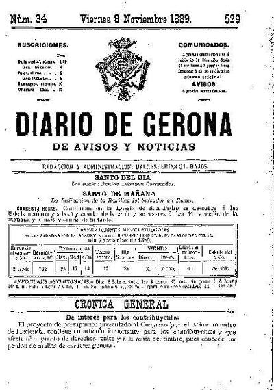 Diari de Girona d'avisos i notícies. 8/11/1889. [Issue]