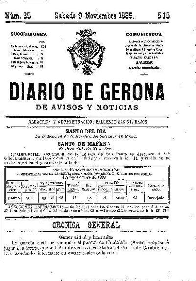 Diari de Girona d'avisos i notícies. 9/11/1889. [Issue]