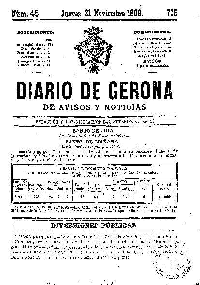 Diari de Girona d'avisos i notícies. 21/11/1889. [Issue]