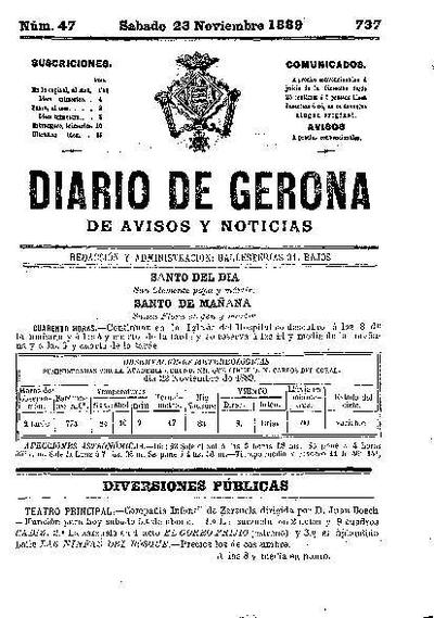 Diari de Girona d'avisos i notícies. 23/11/1889. [Issue]