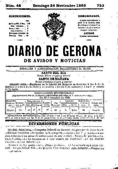 Diari de Girona d'avisos i notícies. 24/11/1889. [Issue]