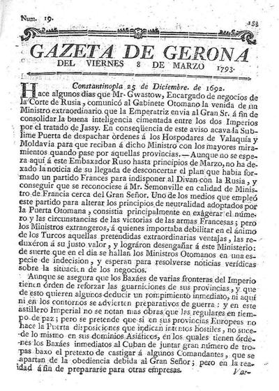 Gazeta de Gerona. 8/3/1793. [Issue]