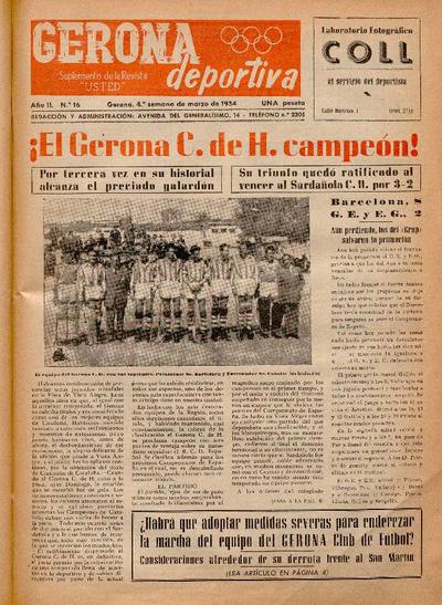 Gerona Deportiva. 22/3/1954. [Exemplar]