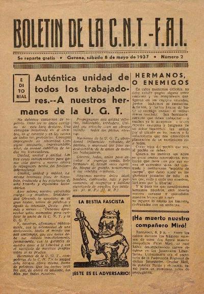 Boletín de la CNT-FAI. 8/5/1937. [Ejemplar]