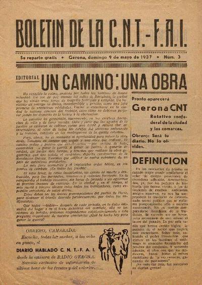 Boletín de la CNT-FAI. 9/5/1937. [Issue]