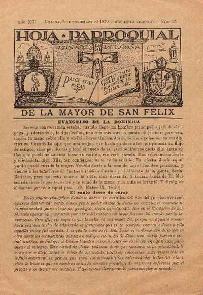 Fulla parroquial de la major de Sant Feliu. 5/11/1939. [Issue]