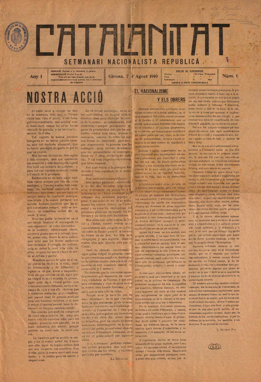 Catalanitat. 7/8/1910. [Issue]