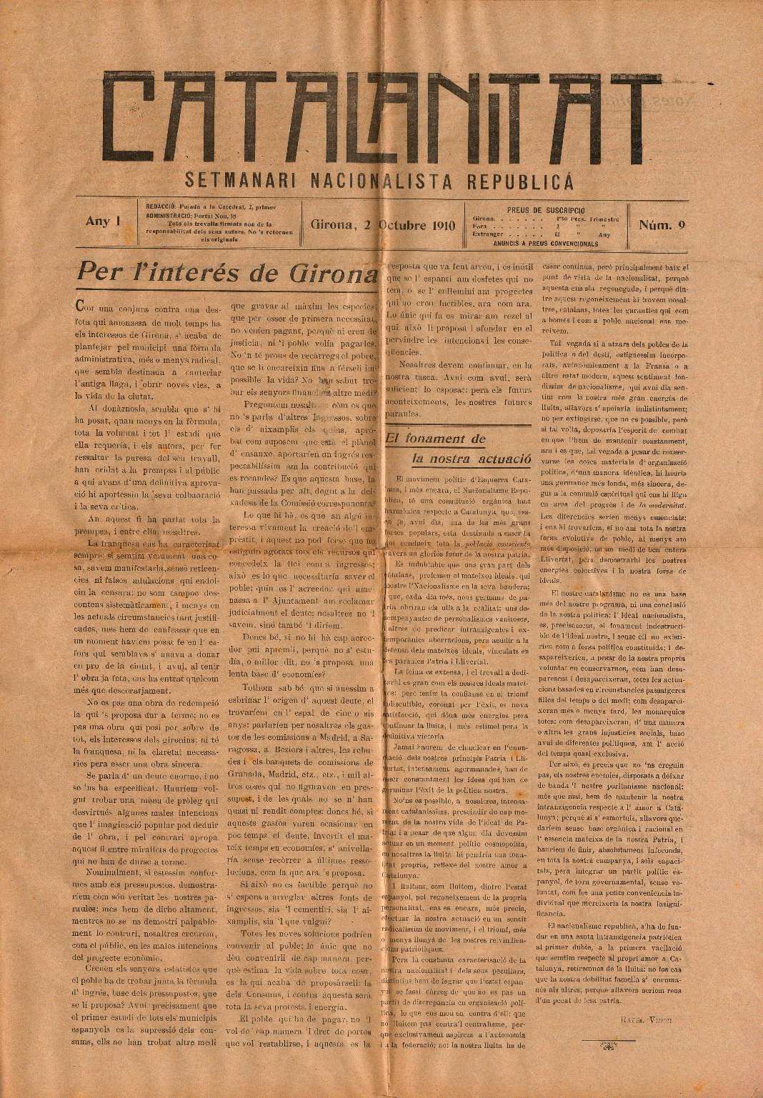 Catalanitat. 2/10/1910. [Issue]