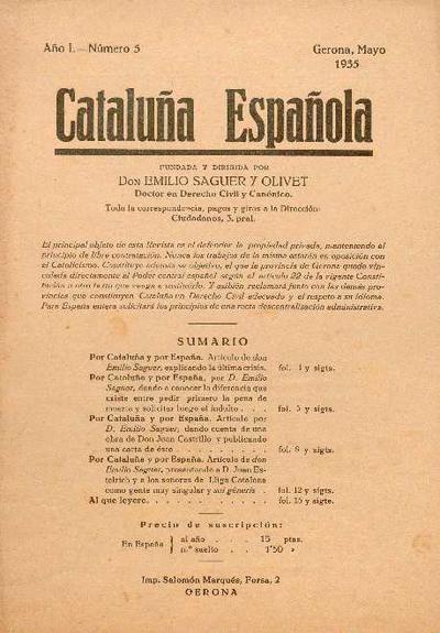 Cataluña Española. 1/5/1935. [Issue]
