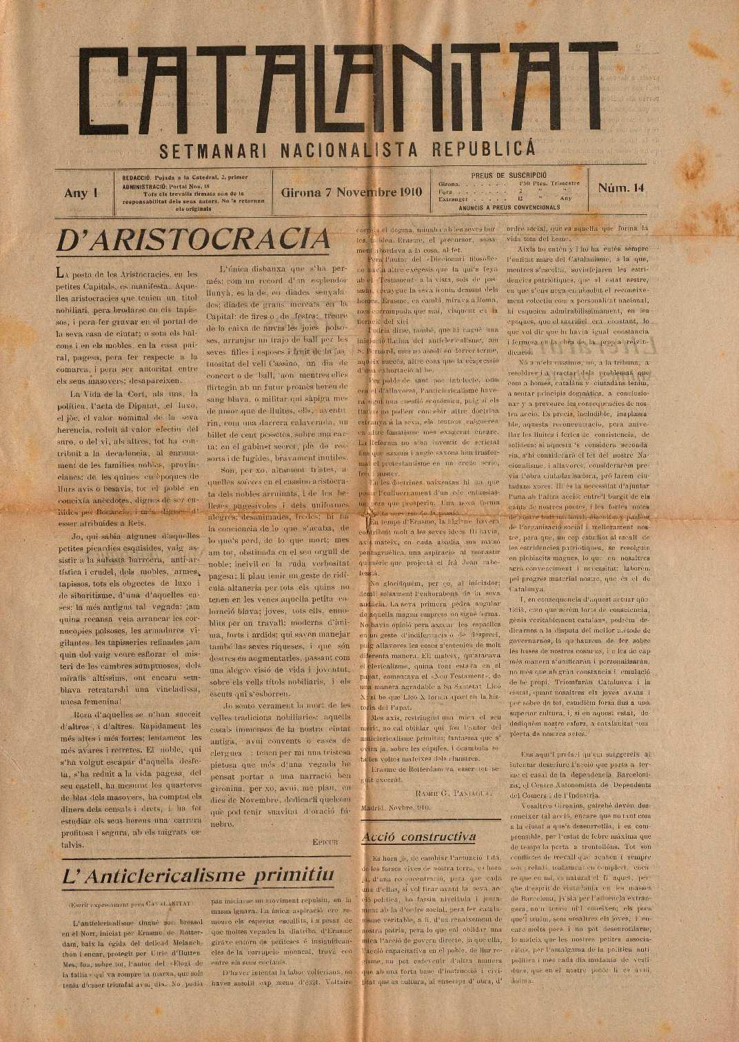 Catalanitat. 7/11/1910. [Issue]