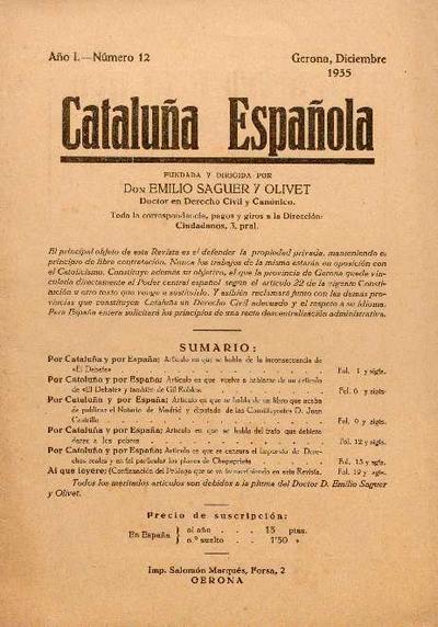 Cataluña Española. 1/12/1935. [Issue]