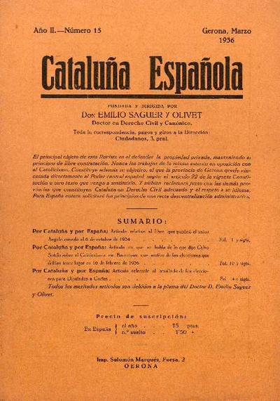 Cataluña Española. 1/3/1936. [Issue]