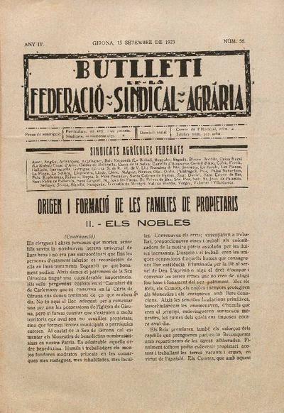 Butlletí de la Federació Sindical Agrària. 15/9/1923. [Issue]