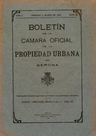 Boletín de la Cámara oficial de la Propiedad Urbana de Gerona. 1/2/1925. [Issue]