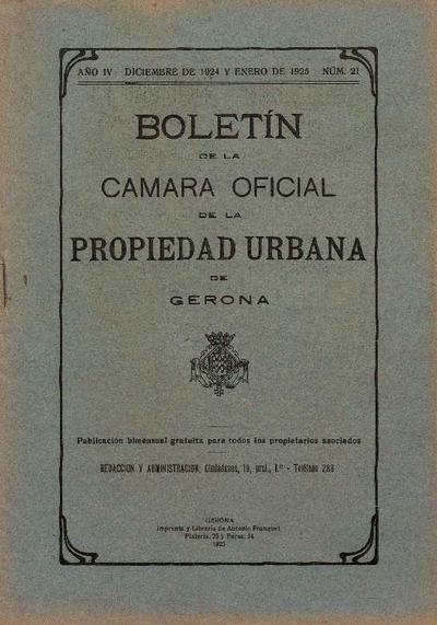 Boletín de la Cámara oficial de la Propiedad Urbana de Gerona. 1/12/1924. [Exemplar]
