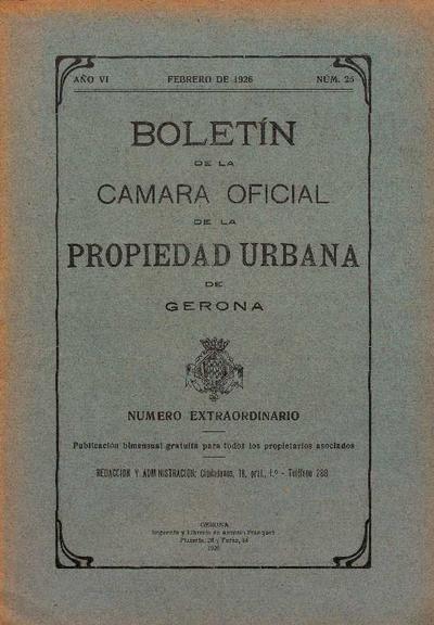 Boletín de la Cámara oficial de la Propiedad Urbana de Gerona. 1/2/1926. [Exemplar]