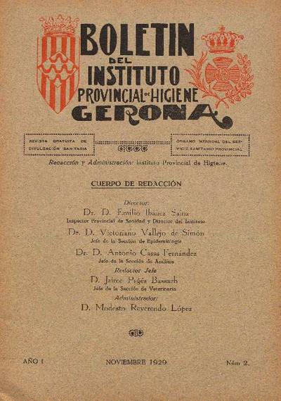 Boletín del Instituto Provincial de Higiene. Gerona. 1/11/1929. [Exemplar]